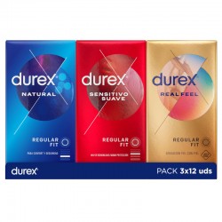 Preservativos DUREX Natural + Sensitive Soft + Real Feel Pacote com 36 unidades