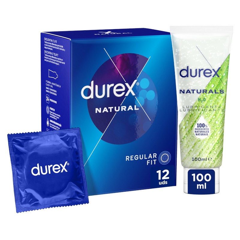 Pack de 24 préservatifs DUREX Natural + lubrifiant Naturals H2O 100 ml