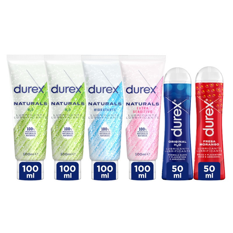 DUREX Pack Gleitmittel Naturals H2O + Naturals Moisturizing + Naturals Sensitive + Play Original H2O + Play Strawberry