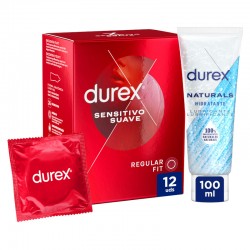 DUREX Soft Sensitive Kondompackung 24 Einheiten + Naturals Feuchtigkeitsgleitmittel 100 ml