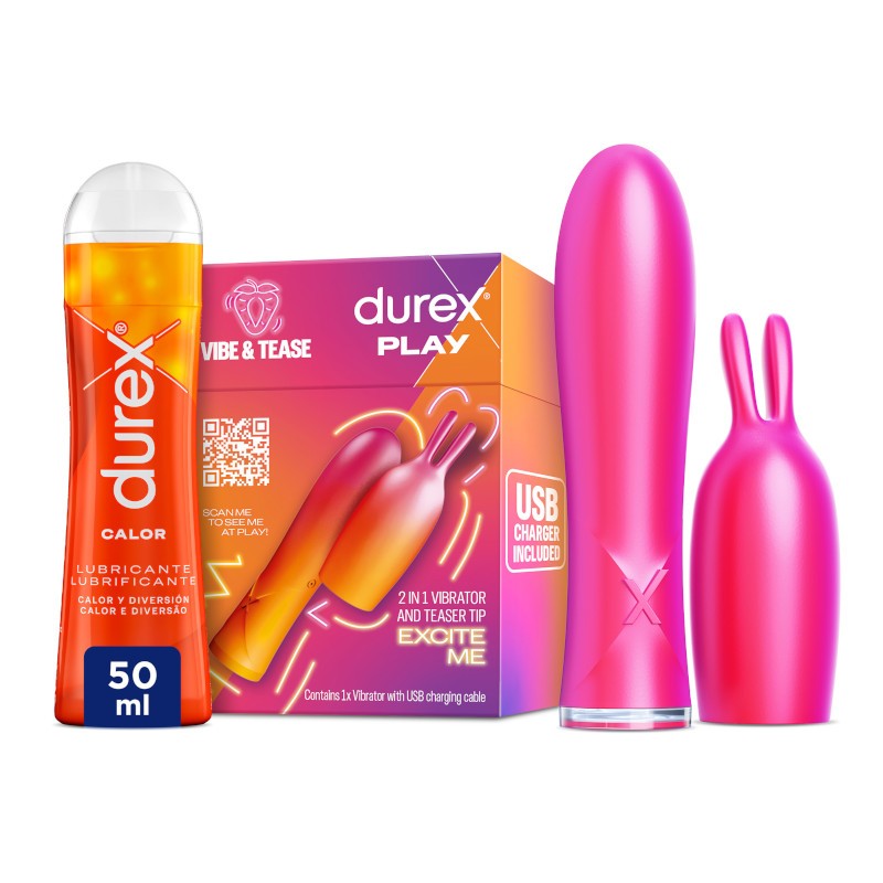 DUREX Pack Conejito Vibrador 2 en 1 + Lubricante Efecto Calor 50ml