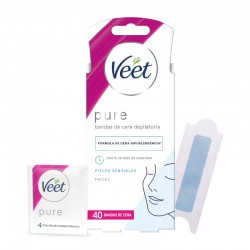 Tiras de cera para remoção de pelos faciais VEET Pele sensível 40 unidades