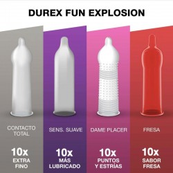 Préservatifs mixtes Durex Fun Explosion Saveur Fraise, Give Me Pleasure, Soft Sensitive et Total Contact 40 unités