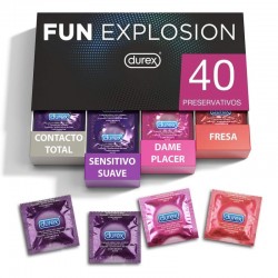 Durex Preservativos Mixtos Fun Explosion Sabor Fresa, Dame Placer, Sensitivo Suave y Contacto Total 40 uds