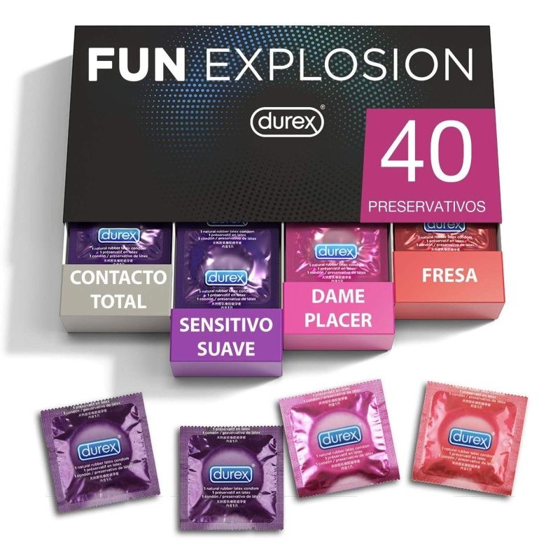 Préservatifs mixtes Durex Fun Explosion Saveur Fraise, Give Me Pleasure, Soft Sensitive et Total Contact 40 unités Préservatifs mixtes Durex Fun Explosion Saveur Fraise, Give Me Pleasure, Soft Sensitive et Total Contact 40 unités