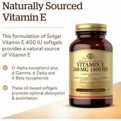 Solgar Vitamine E 400 UI 268 mg 100 Gélules 【OFFRE EN LIGNE】