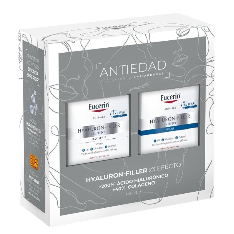 EUCERIN Hyaluron-Filler Peau Sèche : Crème de Jour SPF 15 (50 ml) + Crème de Nuit 50 ml【Pack de Noël】