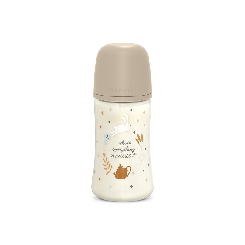 SUAVINEX Biberón Premium Bonhomía +3m Silicona SX Pro Fisiológica 270ml (Beige Conejo)