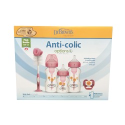 Coffret cadeau de biberons à large goulot anti-colique Dr Brown's Options+ Rose