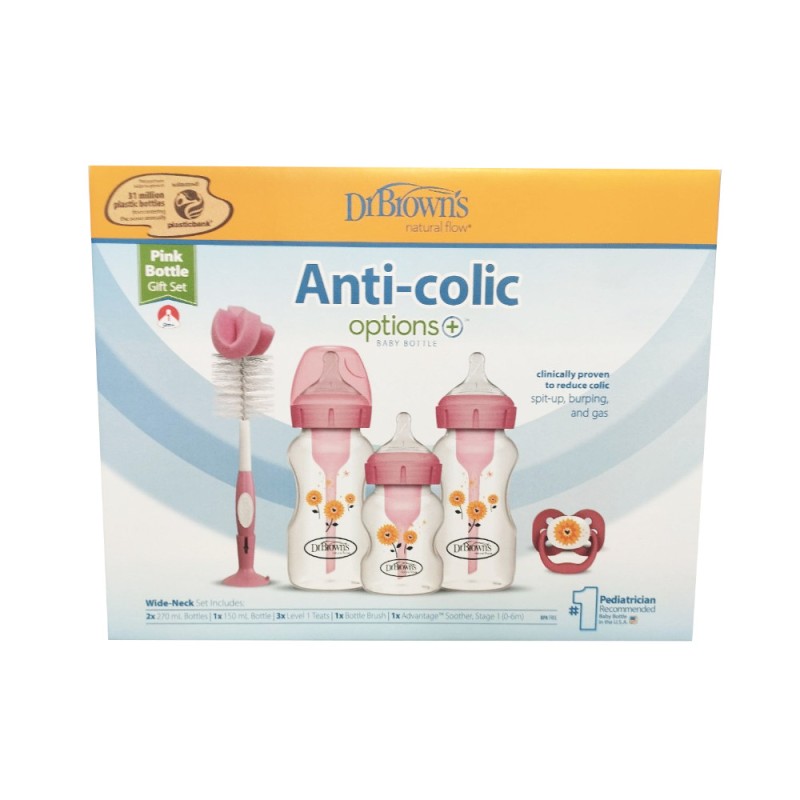 Dr Brown's Anti-Kolik Weithalsflasche Geschenkset Optionen+ Rosa Dr Brown's Anti-Kolik Weithalsflasche Geschenkset Optionen+ Rosa