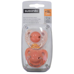 SUAVINEX Duplo Anatomical Latex Pacifier +18 months (Pink-Orange)