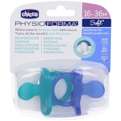 CHICCO Lot de 2 tétines en silicone souple Physio Bleu et vert 16-36 mois (tout en caoutchouc)