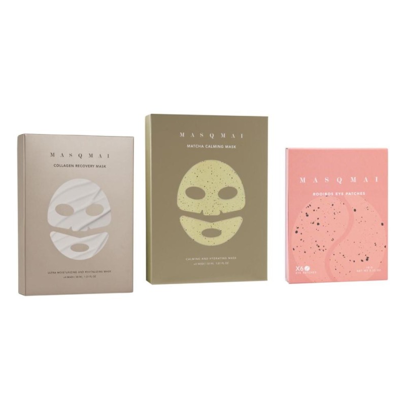Masqmai Pack Collagen Recovery Mask 4 Unidades + Matcha Calming Mask 4 Unidades + Rooibos Eye Patches 6 Pares Masqmai Pack Collagen Recovery Mask 4 Unidades + Matcha Calming Mask 4 Unidades + Rooibos Eye Patches 6 Pares