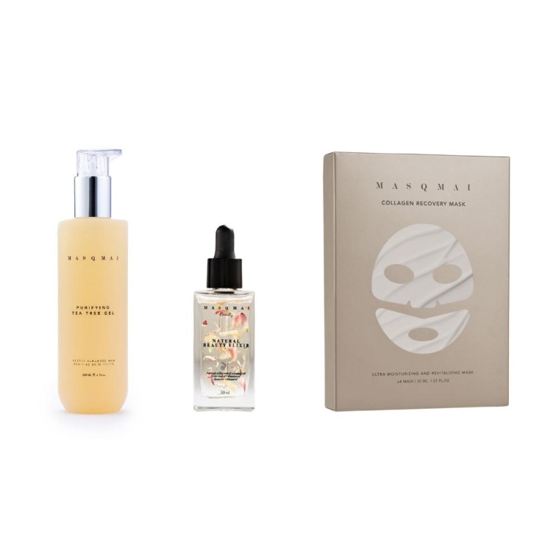 Masqmai Pack Purifying Tea Tree Gel 200 ml + Natural Beauty Elixir 50 ml + Collagen Recovery Mask 4 Units Masqmai Pack Purifying Tea Tree Gel 200 ml + Natural Beauty Elixir 50 ml + Collagen Recovery Mask 4 Units