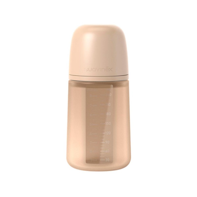 Biberon en silicone SUAVINEX SX Pro avec tétine à débit moyen Beige 240 ml