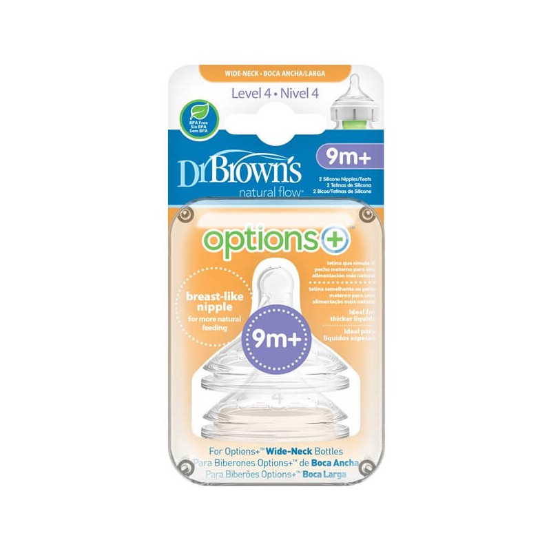 DR. BROWN'S Wide Mouth Nipple Option Plus Level 4 +9 Months 2 Units