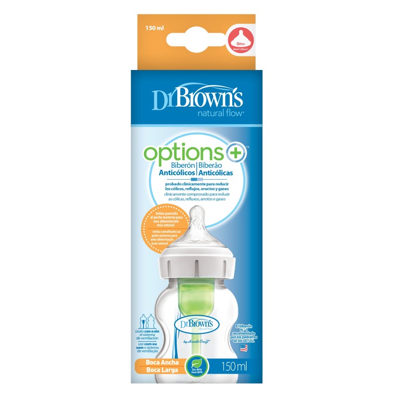 BROWN'S OPTIONS Plus Mamadeira 150 ML Boca Larga Fluxo Natural