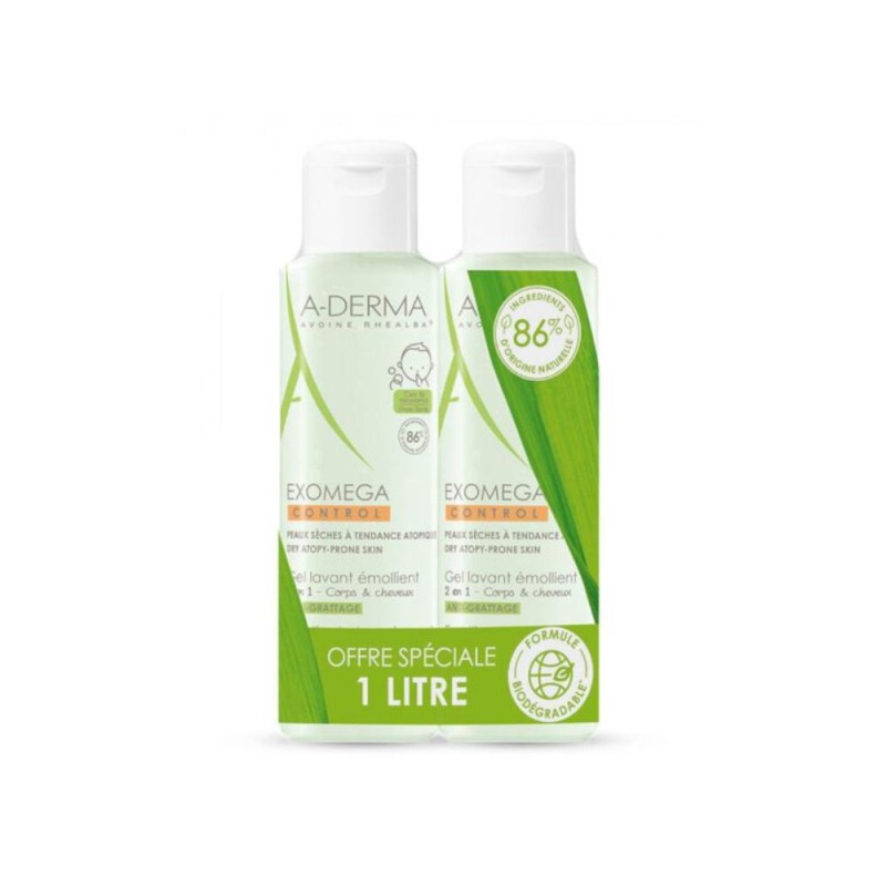 A-Derma Exomega Control Gel Lavante 2en1 Duplo 2x500 ml A-Derma Exomega Control Gel Lavante 2en1 Duplo 2x500 ml