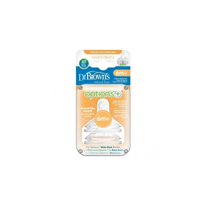 DR. Opzioni BROWN'S Plus Tettarella Bocca Larga livello 3 +6 Mesi 2 Unità DR. Opzioni BROWN'S Plus Tettarella Bocca Larga livello 3 +6 Mesi 2 Unità