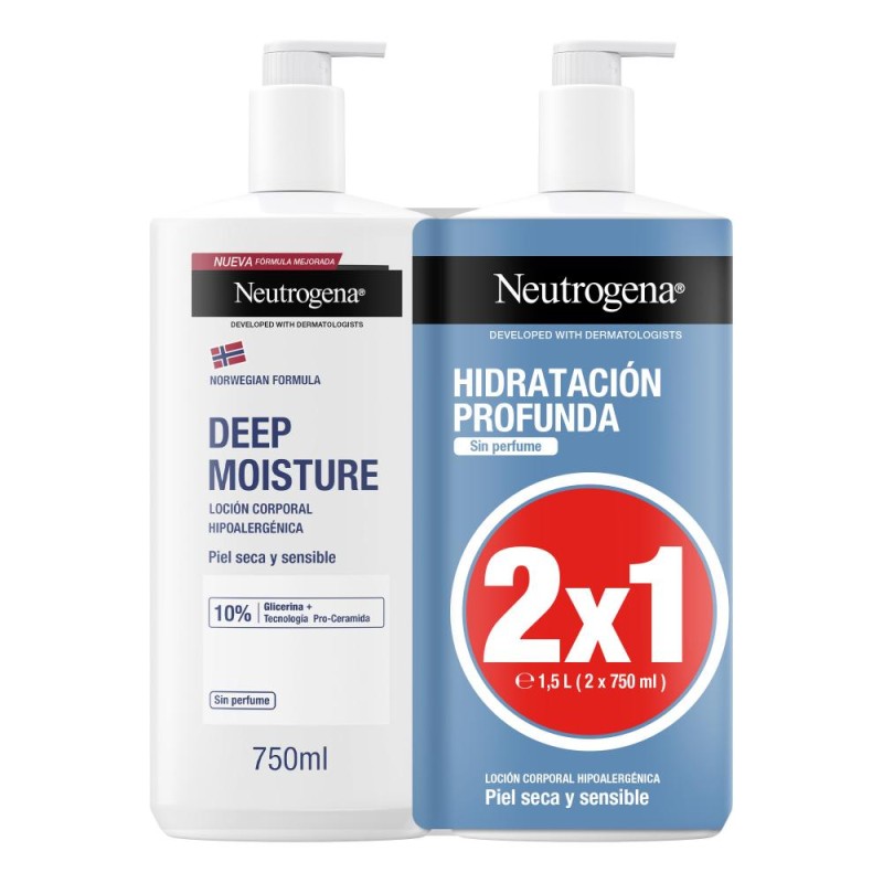 NEUTROGENA Loción Corporal Hidratación Profunda Piel Seca y Sensible 2x750ml NEUTROGENA Loción Corporal Hidratación Profunda Piel Seca y Sensible 2x750ml