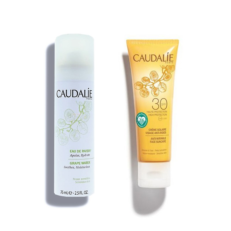 CAUDALIE pack Crema Solar Facial Antiarrugas SPF30 + Agua de Uva