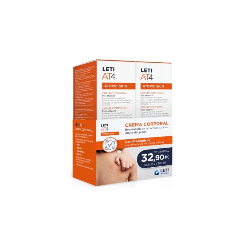 LETI AT4 Crema Corporal Piel Atópica Duplo 2x200 ml LETI AT4 Crema Corporal Piel Atópica Duplo 2x200 ml