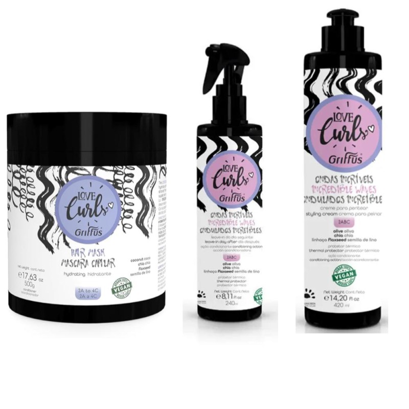 GRIFFUS Love Curls Repairing Hair Mask 500g + Leave-In Spray for Wavy Hair 240ml + Styling Cream 420ml GRIFFUS Love Curls Repairing Hair Mask 500g + Leave-In Spray for Wavy Hair 240ml + Styling Cream 420ml